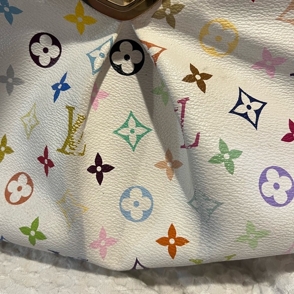 Authentic Luis Vuitton white multicolor URSULA shoulder bag . With red interior. - Picture 10 of 16